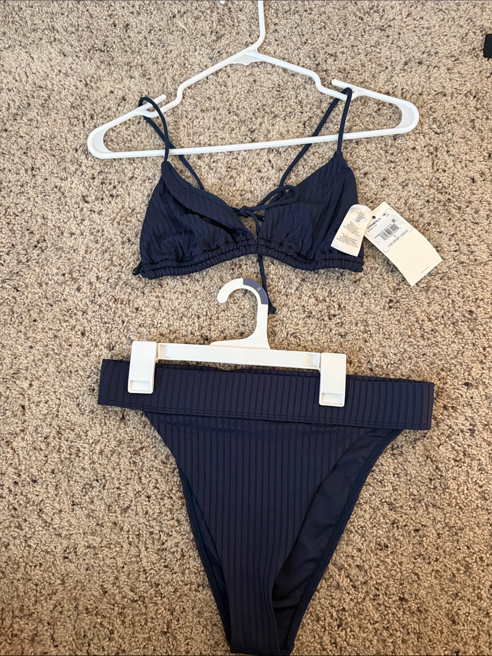 O'Neill Navy Ribbed Tie-Front Bikini Top & High-Waist Bottom